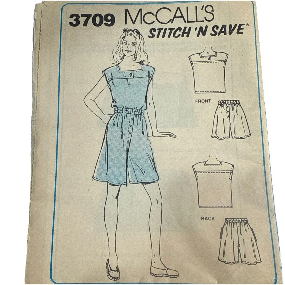 Vtg McCall's Pattern 3709 Women's Pull On‎ Shorts Top Cut 1980s 6 8 10 Normcore
